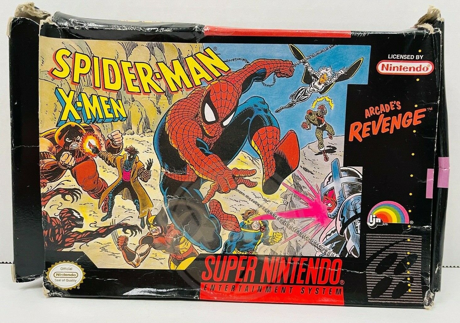 SPIDER-MAN XMEN Arcades Revenge SNES LJN Marvel Cartridge Box 1990s Vintage