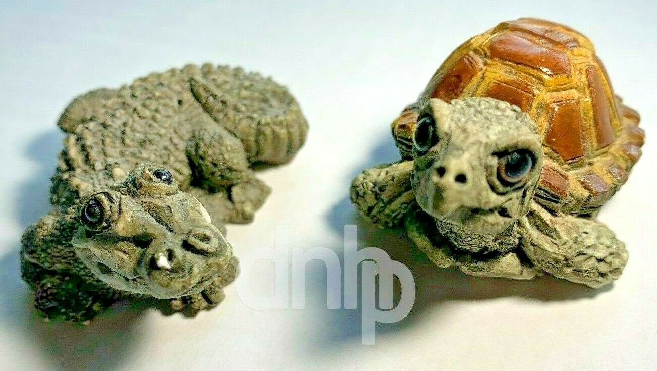 Stone Critter Littles (2) Turtle SCL-024 And Alligator SCL-039 Vtg Made USA