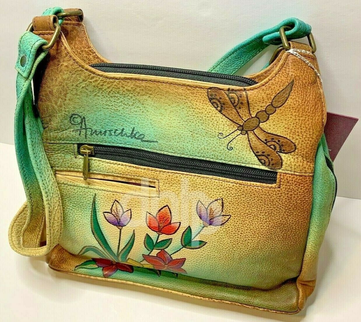 Anuschka Hand Painted Leather Purse & Card Wallet Designed with Flowers