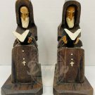 MONKS Religious Wooden Bookends (2) Hand Carved Painted Made Mexico