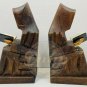 MONKS Religious Wooden Bookends (2) Hand Carved Painted Made Mexico