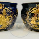 JAPANESE GOLD FOIL Imprint Vase Lot (2) Blue Black Small Limoges