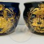 JAPANESE GOLD FOIL Imprint Vase Lot (2) Blue Black Small Limoges