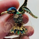HUMMINGBIRD Moveable Spring Wing Red Rhinestone Eye Pin 1940s 1950s Vintage
