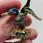 HUMMINGBIRD Moveable Spring Wing Red Rhinestone Eye Pin 1940s 1950s Vintage