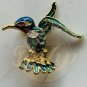 HUMMINGBIRD Moveable Spring Wing Red Rhinestone Eye Pin 1940s 1950s Vintage