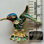 HUMMINGBIRD Moveable Spring Wing Red Rhinestone Eye Pin 1940s 1950s Vintage