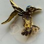 HUMMINGBIRD Moveable Spring Wing Red Rhinestone Eye Pin 1940s 1950s Vintage