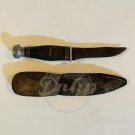 VALACUT Hunting Knife 1910s Fixed Blade Rolled Leather Handle Steel Pewter USA