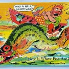 FISH VS FISHERMAN Who Caught Who Curt Teich Colourpicture Linen Postcard USA