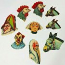 LADY JESTER CLOWN HORSE PELICAN ROOSTER Crafting Heads LOT (9) From Germany