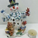 SNOWMAN Friends Sandra Kucks Treasures Candlelight Glass Figurine Vintage 1990s