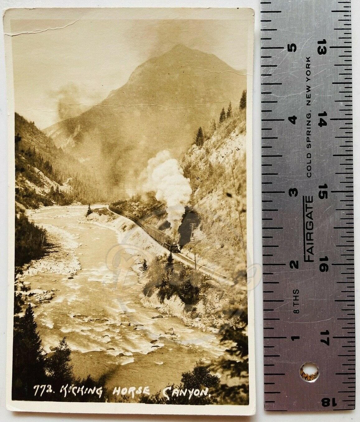 TRAIN Rocking Horse Canyon Railway Byron Harmon BW Photo Postcard Canada