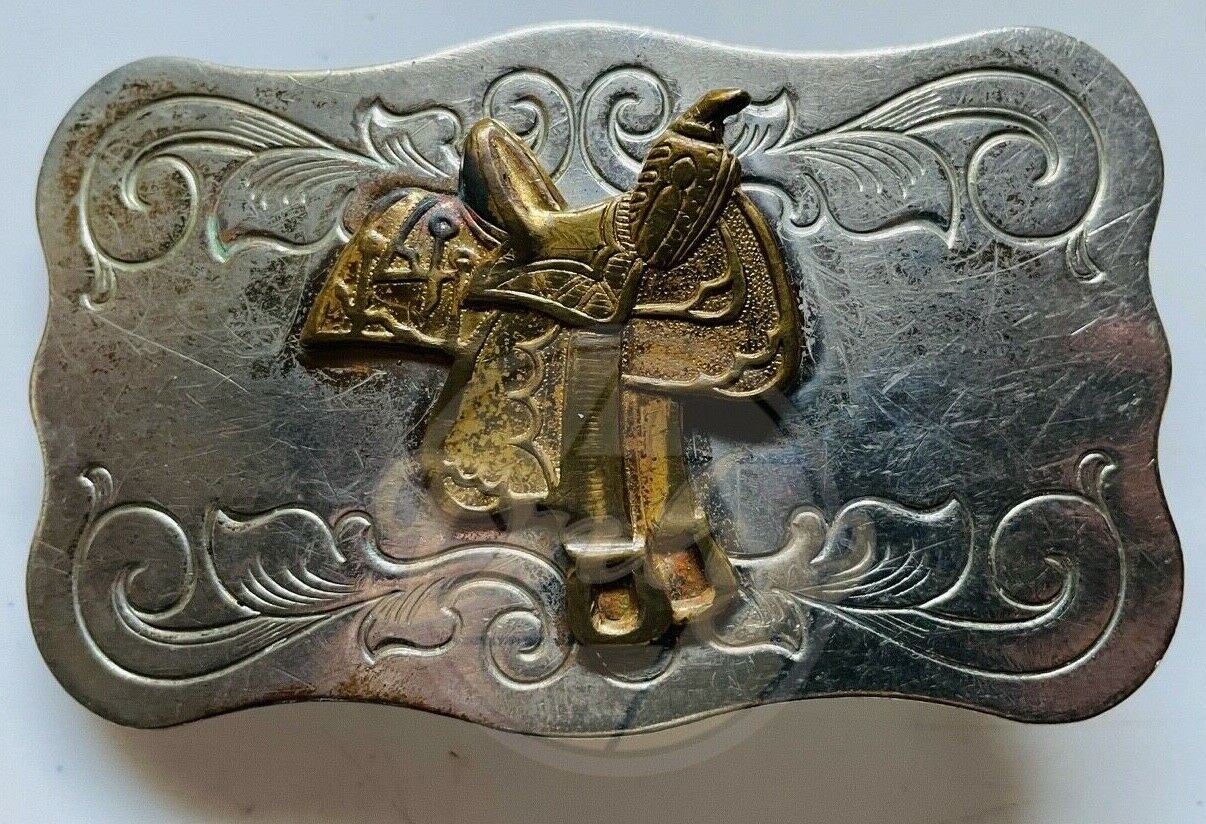 SADDLE Relief Belt Buckle Nickel Silver Chambers Handmade Made USA Vintage