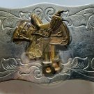 SADDLE Relief Belt Buckle Nickel Silver Chambers Handmade Made USA Vintage