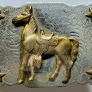 HORSE Relief Belt Buckle Nickel Silver Chambers Handmade Made USA Vintage