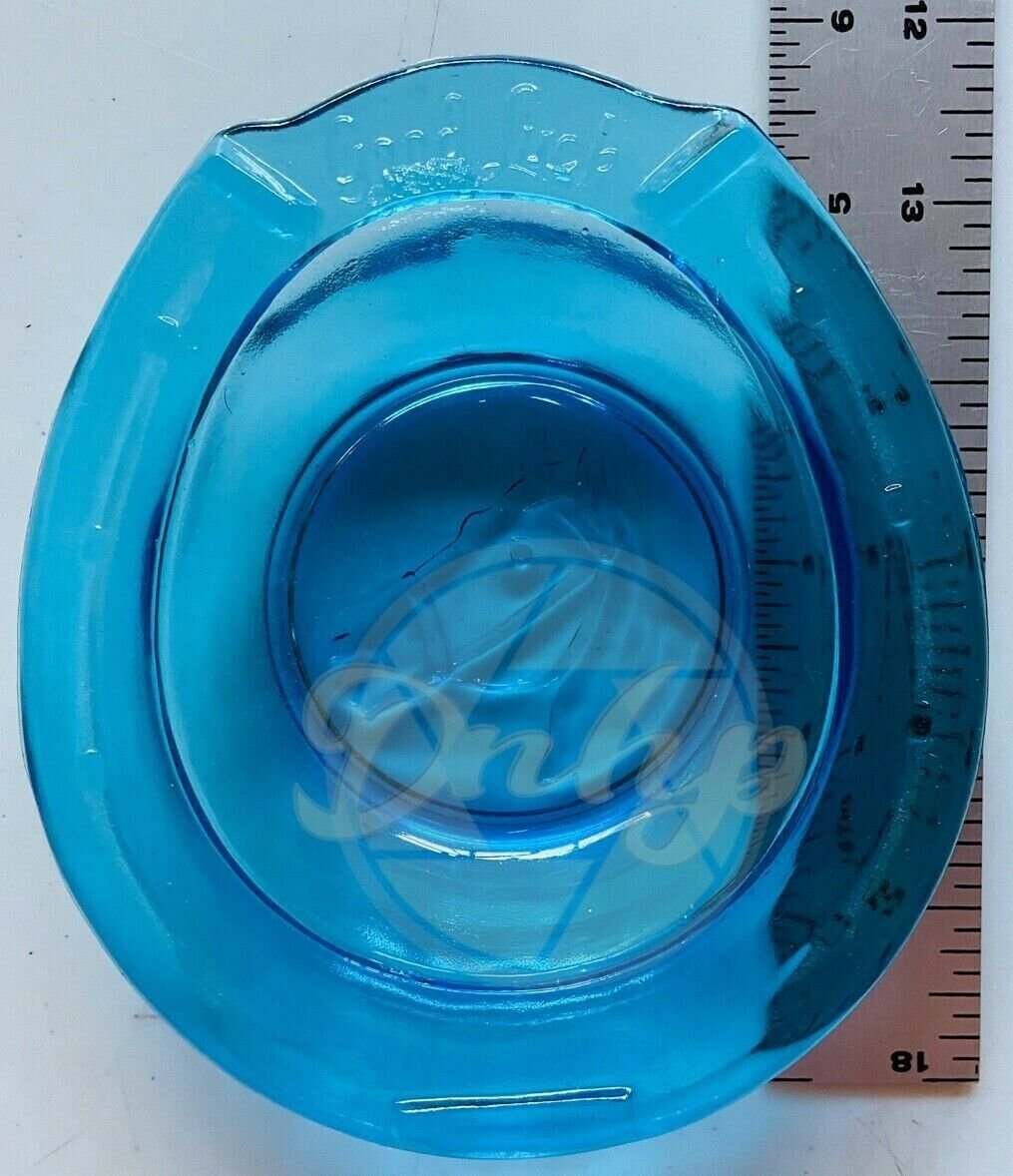 HORSE Horseshoe Good Luck Blue Glass Ashtray Made USA Vintage