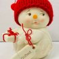 SNOWMAN Figure Lot (2) Glass Fabric Red Skull Caps Holiday Ornaments