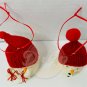 SNOWMAN Figure Lot (2) Glass Fabric Red Skull Caps Holiday Ornaments