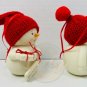 SNOWMAN Figure Lot (2) Glass Fabric Red Skull Caps Holiday Ornaments