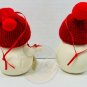 SNOWMAN Figure Lot (2) Glass Fabric Red Skull Caps Holiday Ornaments