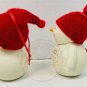 SNOWMAN Figure Lot (2) Glass Fabric Red Skull Caps Holiday Ornaments