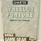 WHEEL OF FORTUNE Gametek Instruction Manual Sega Game Gear 1993 Made Japan