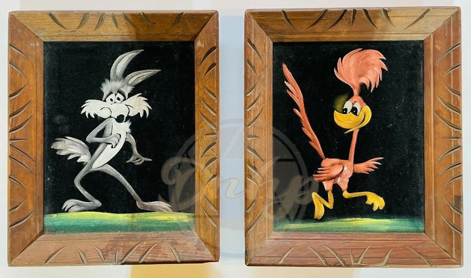 WILE E COYOTE ROAD RUNNER Velvet Wood Framed Looney Tunes Art Vintage USA