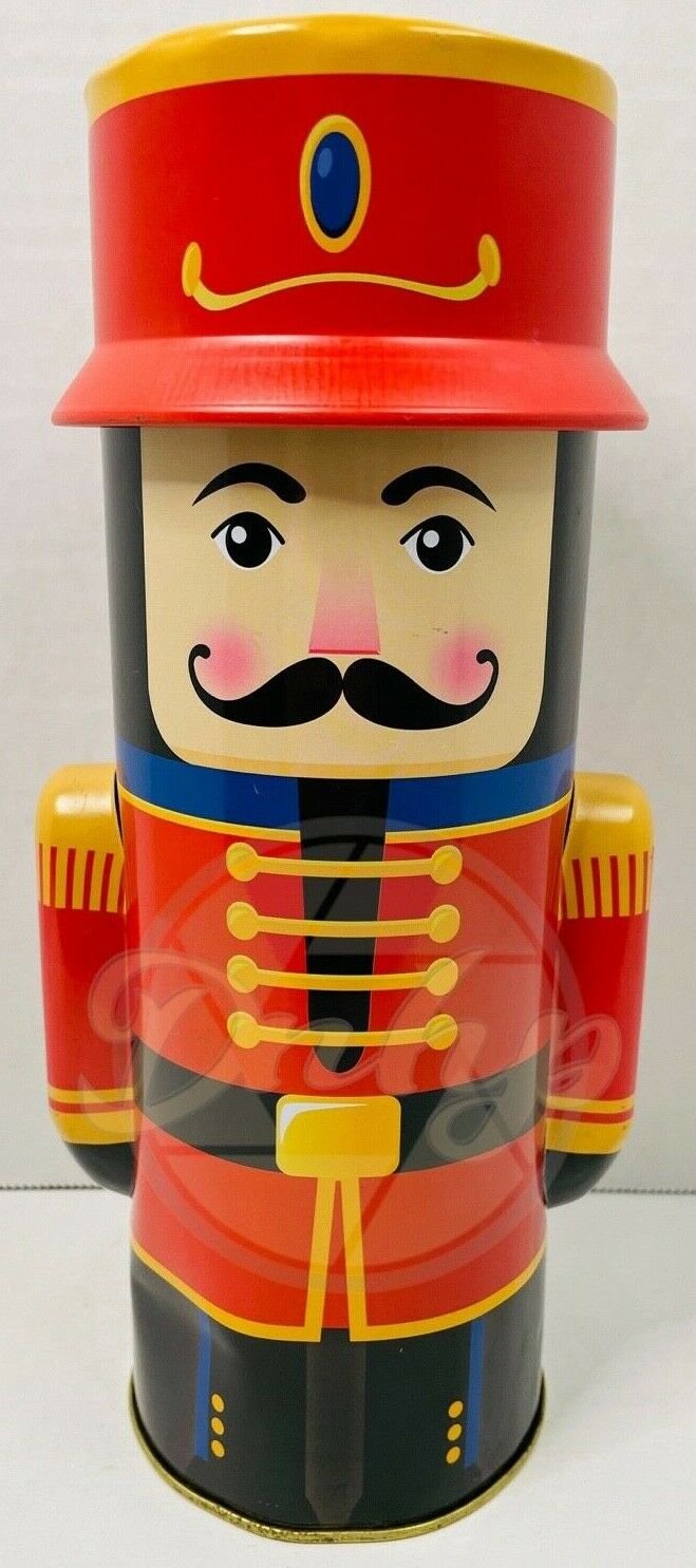 NUTCRACKER Shaped Christmas Tin For Candy Peanuts Holiday Goodies