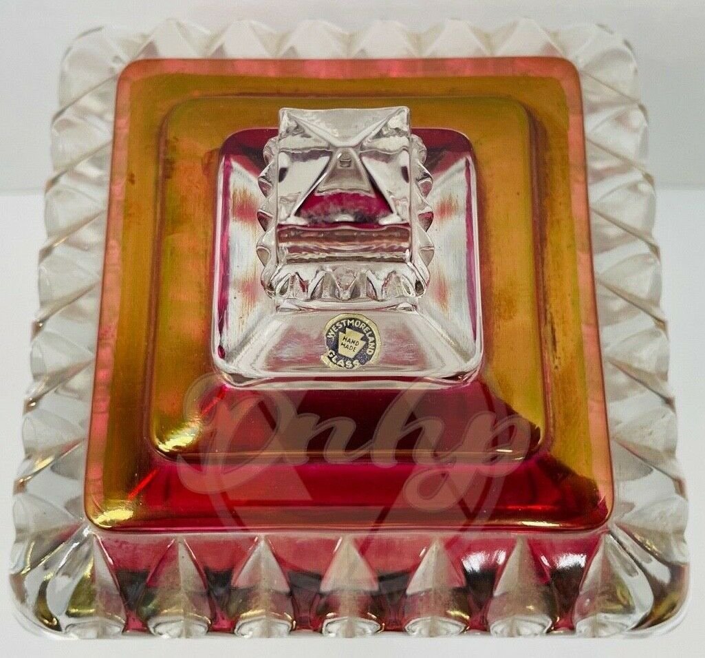 WESTMORELAND CANDY DISH Ruby Red Clear Glass Pedestal Hand Made USA Vintage