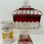WESTMORELAND CANDY DISH Ruby Red Clear Glass Pedestal Hand Made USA Vintage