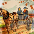 HORSE DRAWN CARRIAGE Gentle Folk Fabric Art 36x22 Print Made USA Vintage