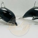 DOLPHIN Glass Figurine Paper Weights Lot (2) Black White Clear