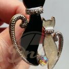 CATS Black White Collared Jeweled Heart Shaped Pin