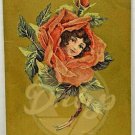 LADY IN ROSE Gold Color Postcard Postmarked 1914 1 Cent Stamp Made Germany