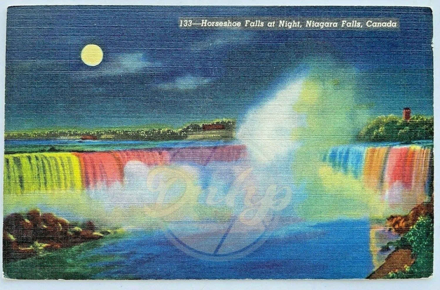 HORSESHOE FALLS Night Niagara Falls Postmarked 2 Cent 1954 Postcard USA