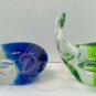 WHALE Glass Figurine Paper Weights Lot (2) Blue Green Clear