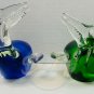 WHALE Glass Figurine Paper Weights Lot (2) Blue Green Clear