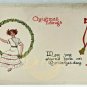 CHRISTMAS WREATH Embossed Postcard 1913 Postmark 1 Cent Stamp Made USA Vintage
