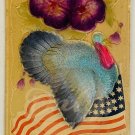 TURKEY FLAG FLOWERS Embroidered Silk Thanksgiving Greetings Postcard 1911 Posted