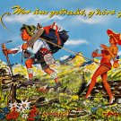 GERMAN MAN WOMAN Cartoon Mountain Hike Cosy Postcard 1970s Germany