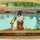 WOMAN BY A LAKE SCENE Postcard 1911 Postmark 1 Cent Stamp Germany