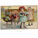CHILDREN TURKEYS Thanksgiving Greetings Postcard USA Unposted Vintage