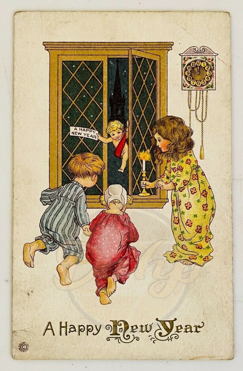 PETER PAN A Happy New Year Embossed Postcard No Postmark USA Vintage