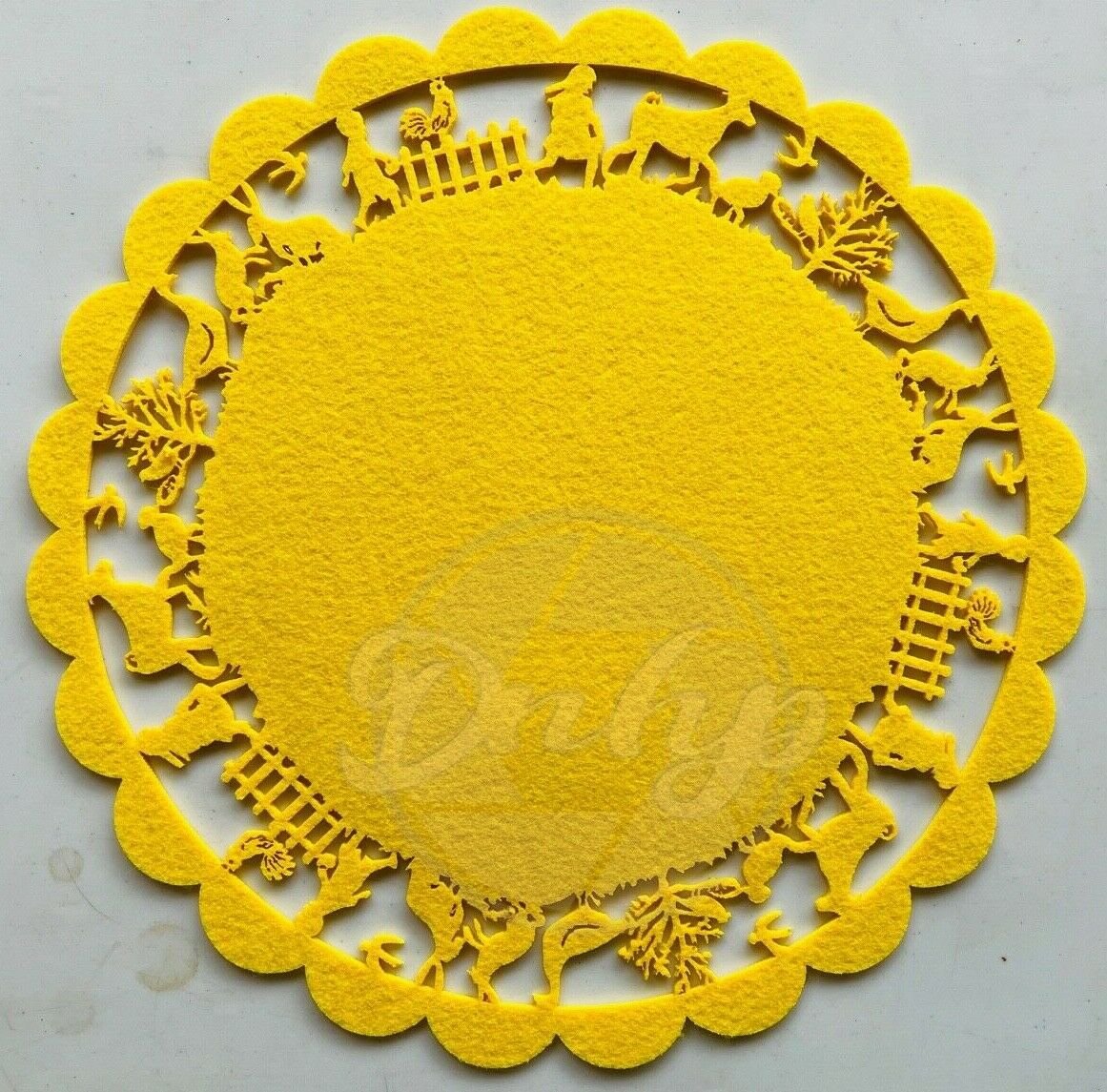 FARM ANIMAL CHILDREN Die Cut Felt Placemat Yellow Made USA Vintage