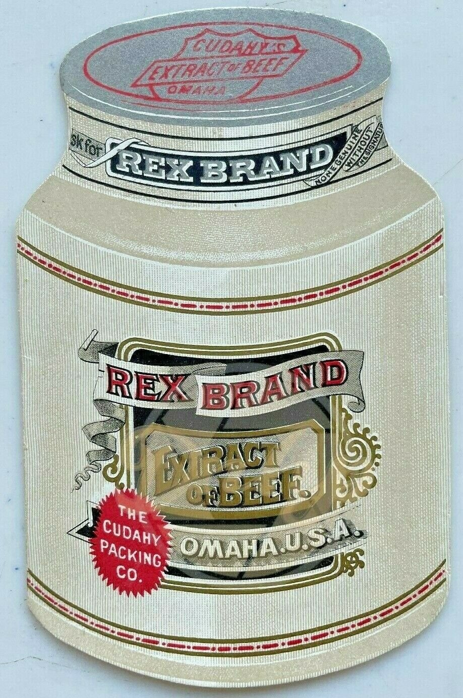 REX BRAND EXTRACT Beef Cudahys Fold Out Trade Card Omaha 1800s USA Vintage