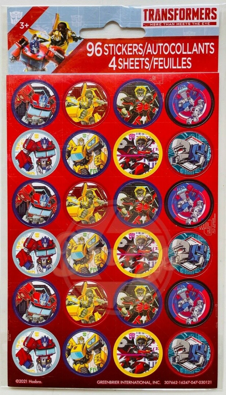 Transformers Bumblebee Optimus Prime Megatron Hasbro Stickers Sheets