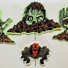 HALLOWEEN Zombie Spider Glow In The Dark Plastic Yard Stakes 1990s Vintage