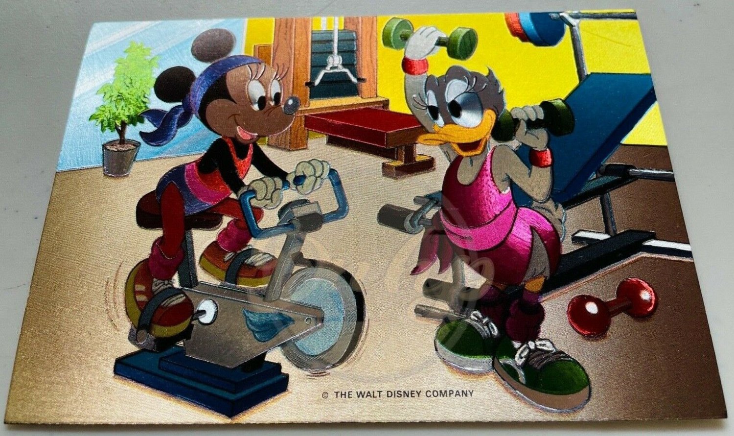 MINNIE MOUSE DAISY DUCK Workout Foil Postcard No Postmark NOS England Vintage