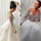 Sheer Wedding Dresses Lace Appliques Long Sleeves Bridal Gowns Sweep Train Custo Sheer Wedding Dresses Lace Appliques Long Sleeves Bridal Gowns Sweep Train Custo